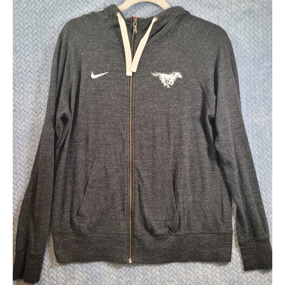 Y2K Nike Heathered Gray Hoodie Womens Size Large‎ SMU Mustangs Logo #867307 Vtg